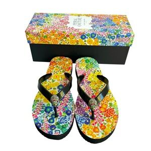 Kurt Geiger Black Flip Flops NEW Floral Couture Platform NWT Womens size 38.5 8